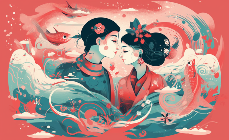 中国风手绘情侣男女亲吻插画图,插画/手绘图,插画/手绘图库,插画/手绘图下载,插画/手绘